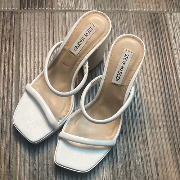 Steve Madden Polly White Block Heel Sandals - Picture 1 of 7